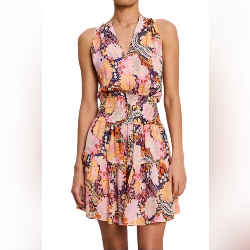 A.L.C. Pink and Orange Floral Mini Dress COURTNEY SILK size 12 MIDNIGHT/ROSE.